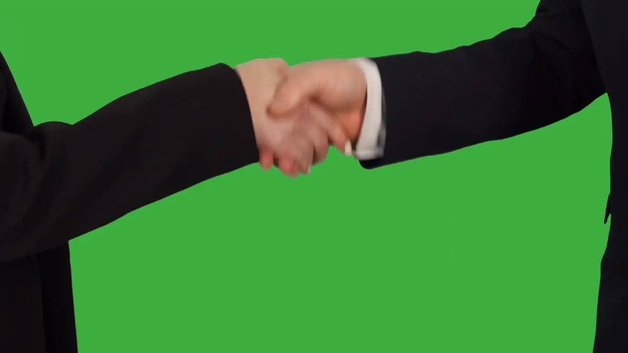 Two People Male and Female Business Partners Shaking Hands Green Screen