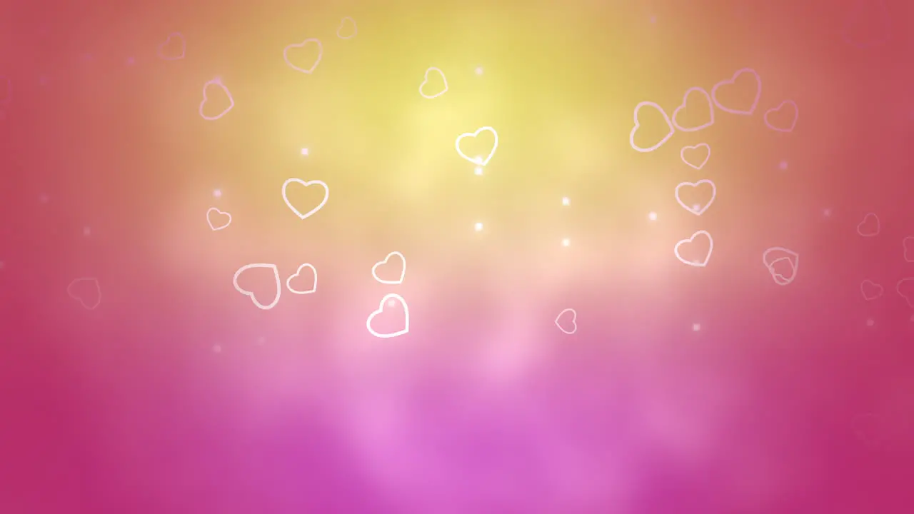 Fly white romantic hearts on gradient yellow and pink background