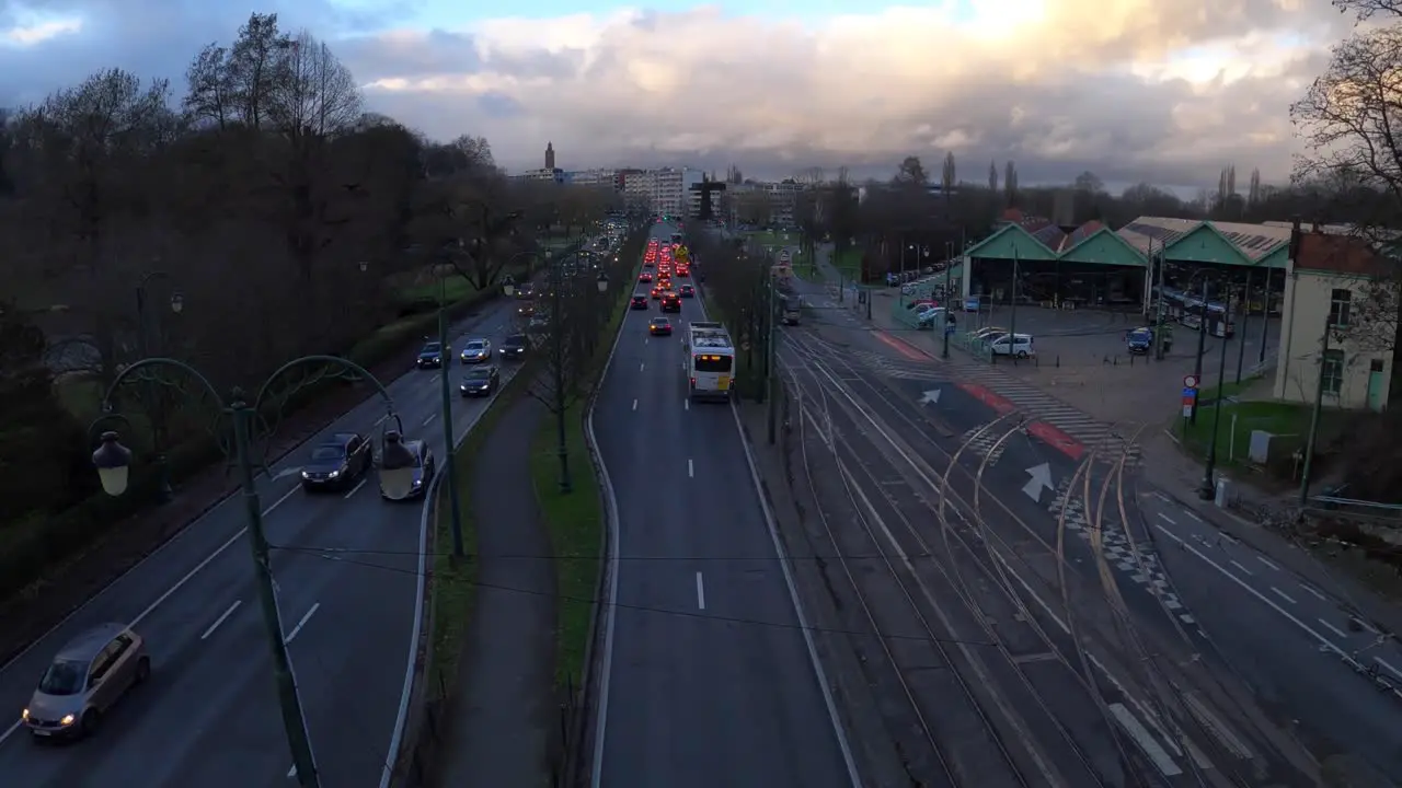 Timelapse traffic jam view at dusk on the Avenue de Tervueren Brussels Belgium