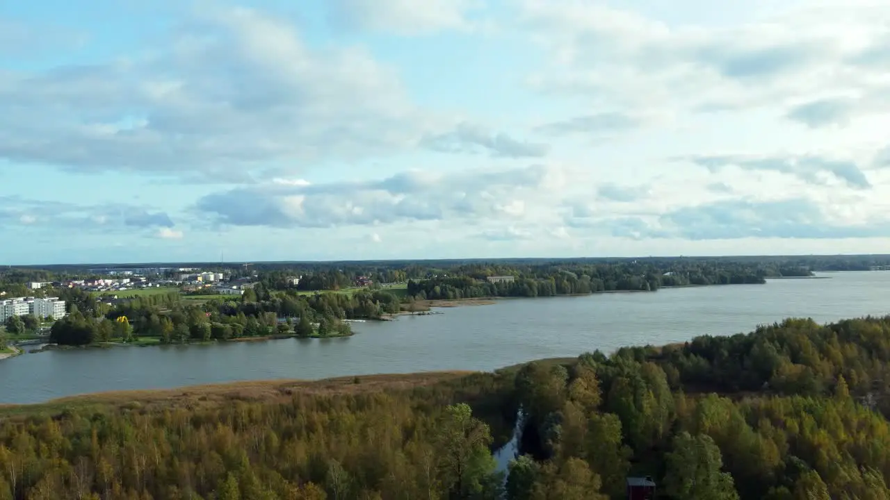 Traveling truck right on Lake Tuusula near the town of Järvenpää in Finland a quiet rural town on a sunny and clear day