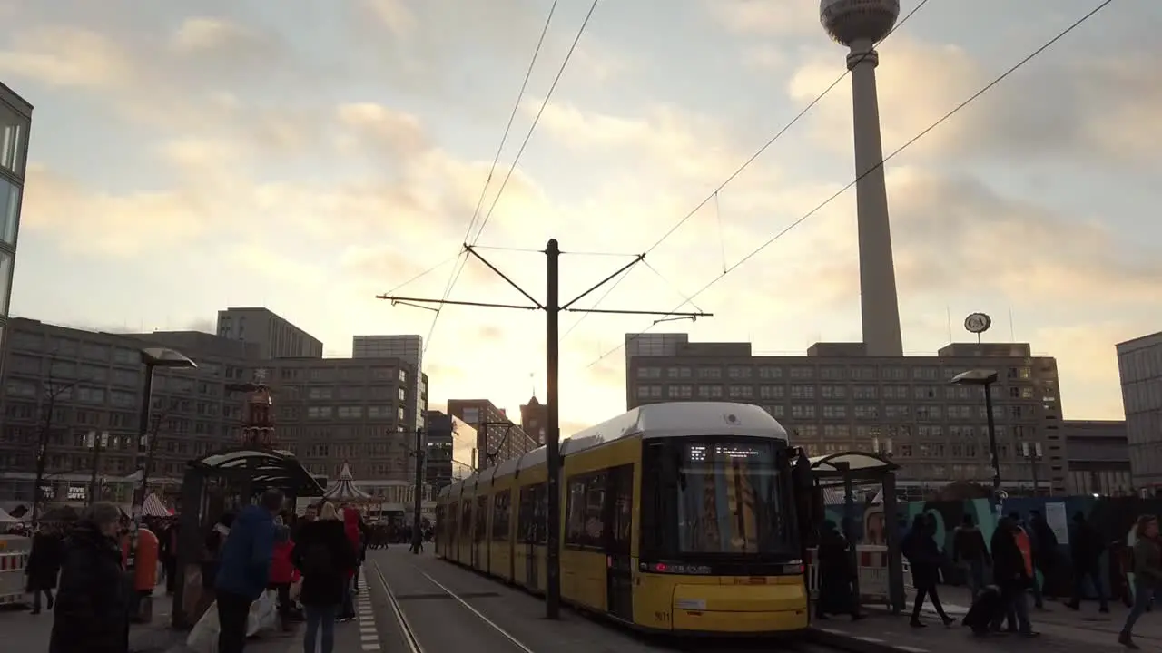 Motion Time Lapse of tram stattion on famous Alexanderplatz in Berlin