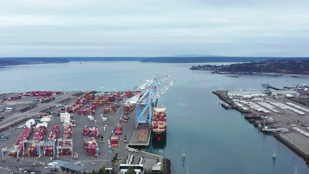 Aerial View Of Seaport Of Tacoma In Washington United States