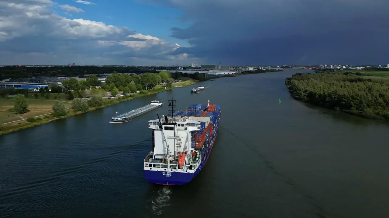 Aerial view of traffic on river transport route