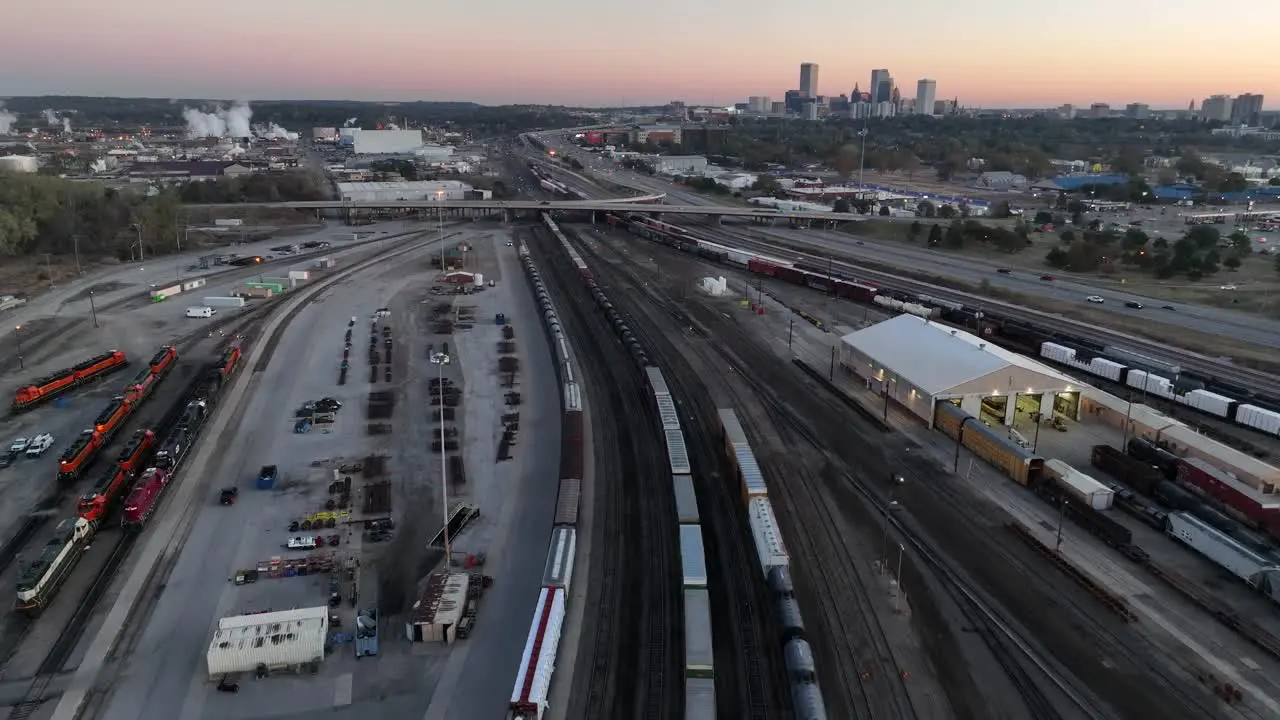 Railroad freight trains at switching yard