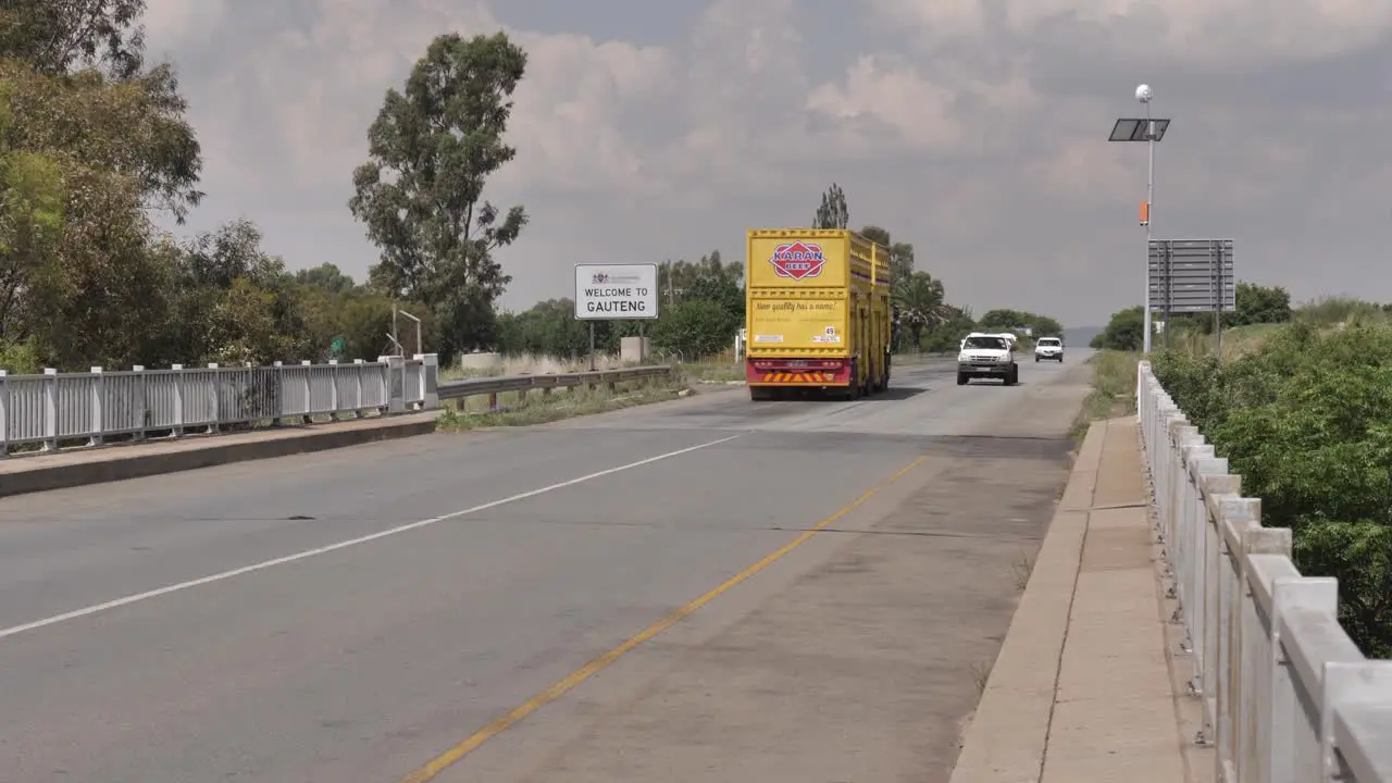 South African cattle transport truck hauls cattle to processing plant