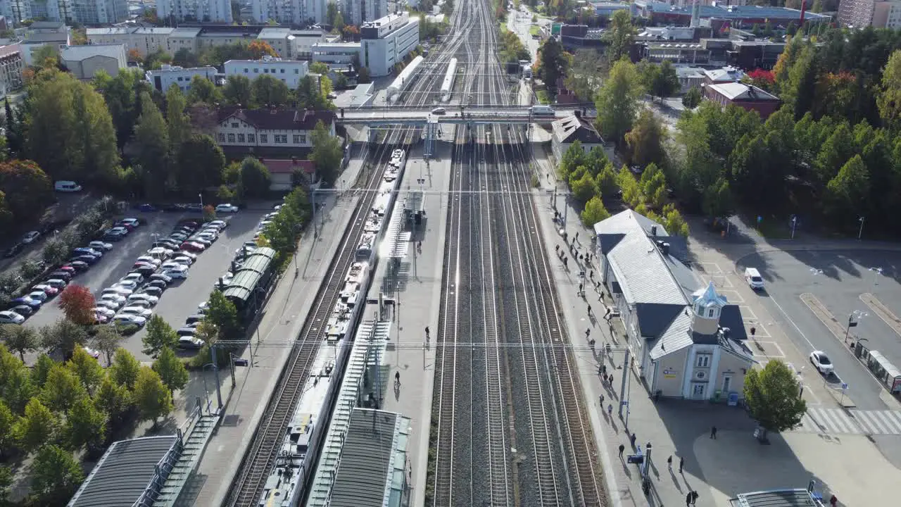 Vehicles drive on railway overpass at Kerava Train Station in Finland