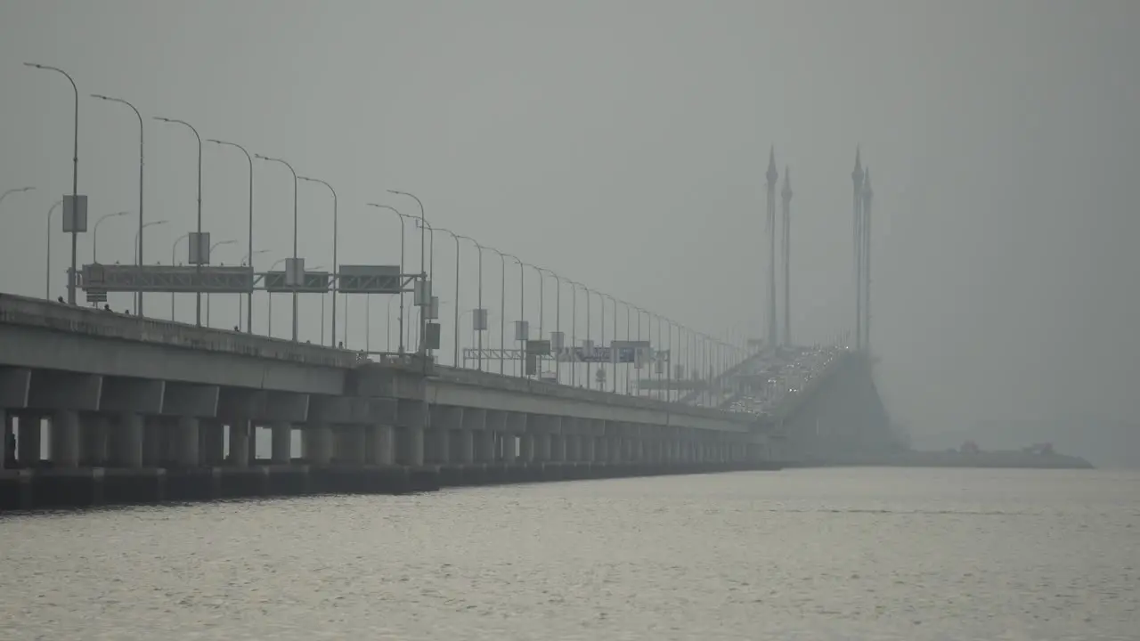 Misty morning of car movement at Penang Bridge