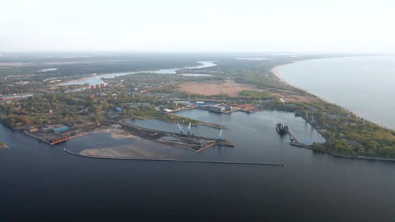 Aerial footage of undeveloped port near the Baltic sea