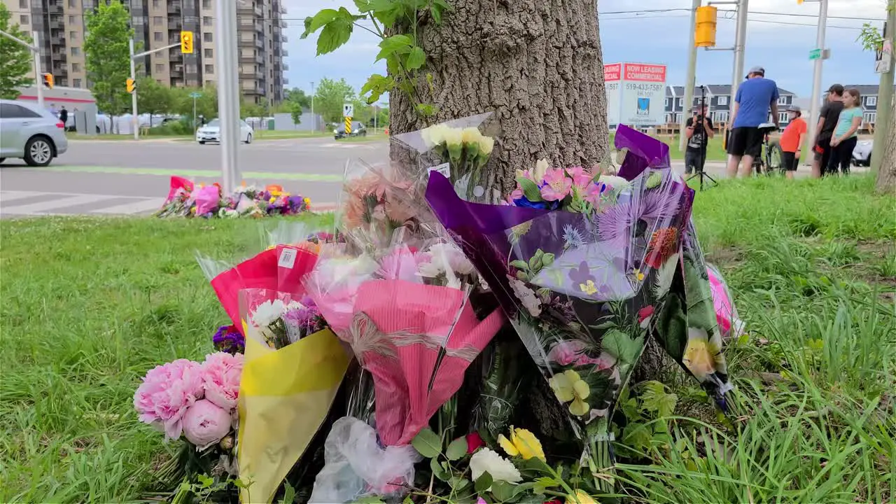 Flower memorial for the victims of a terror attack by a terrorist in London Ontario