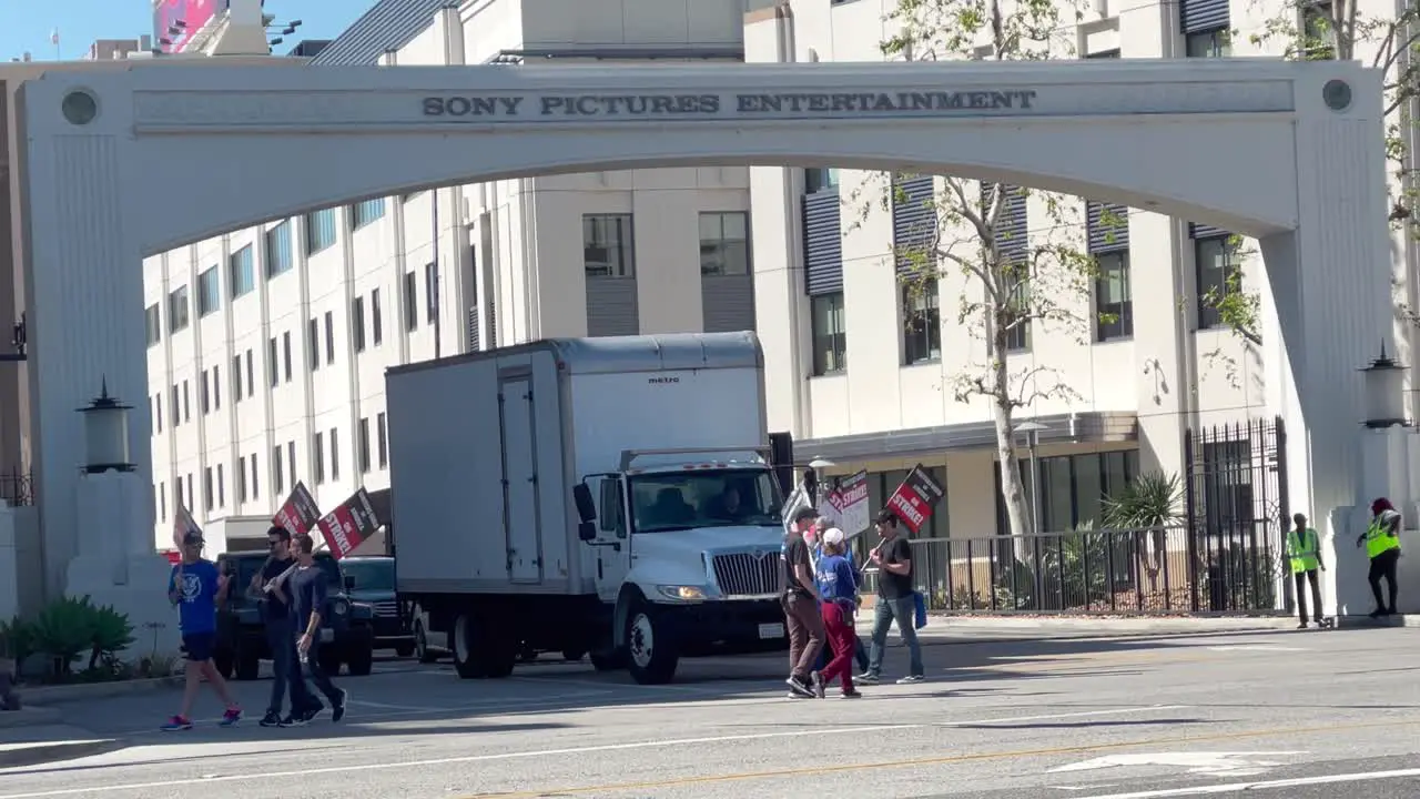 Striking at Sony Pictures for Writers Guild of America WGA for higher wages