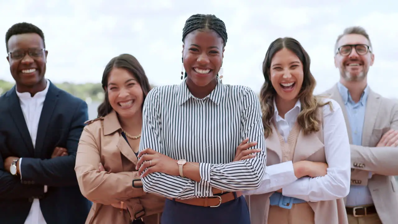 Business people face and smile with arms crossed