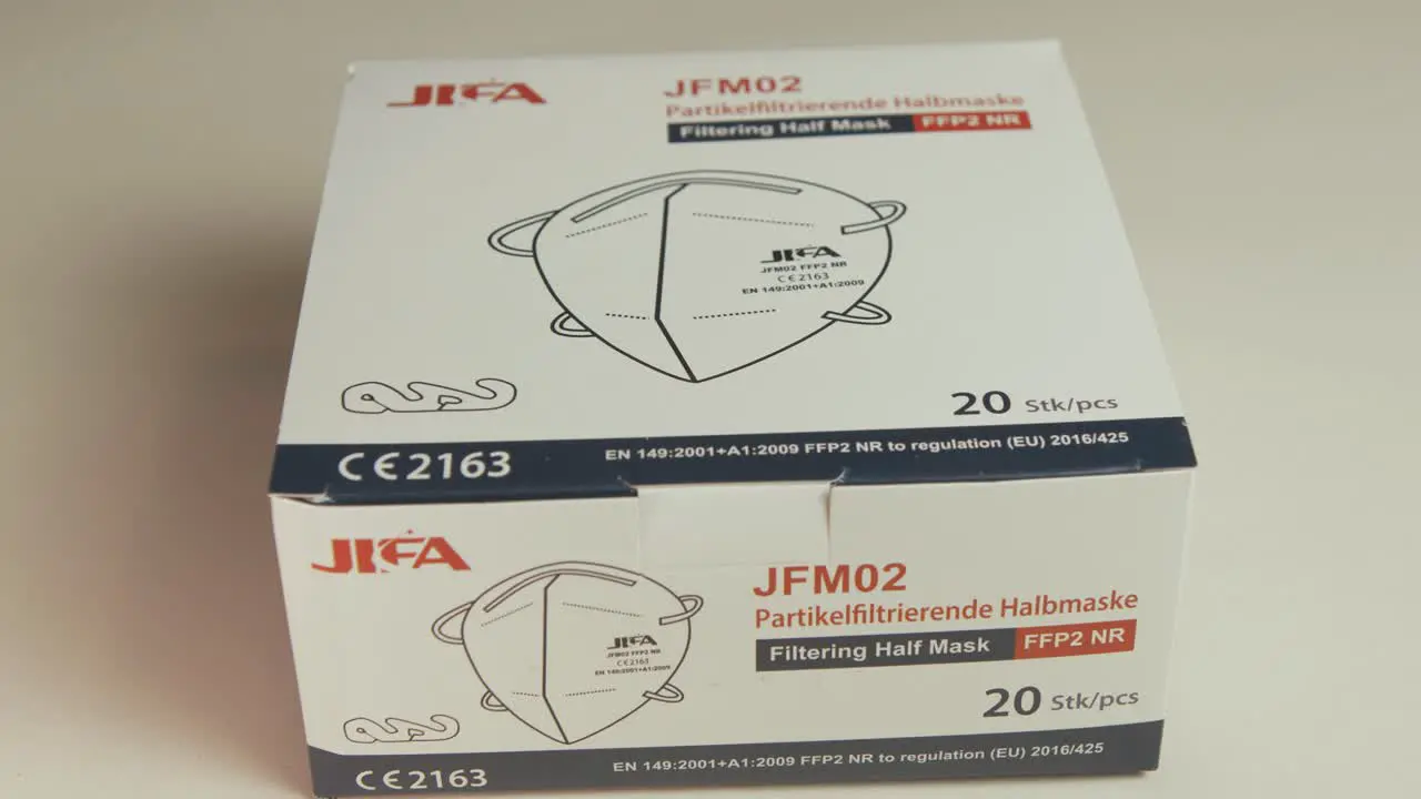 Box of KN95 style face masks COVID-19 coronavirus pandemic