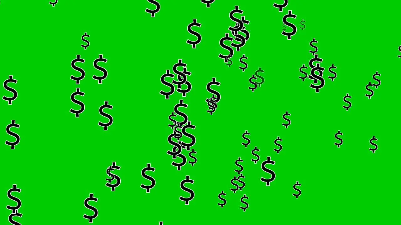 Dollar US sign symbol money currency falling down financial concept video elements on green screen