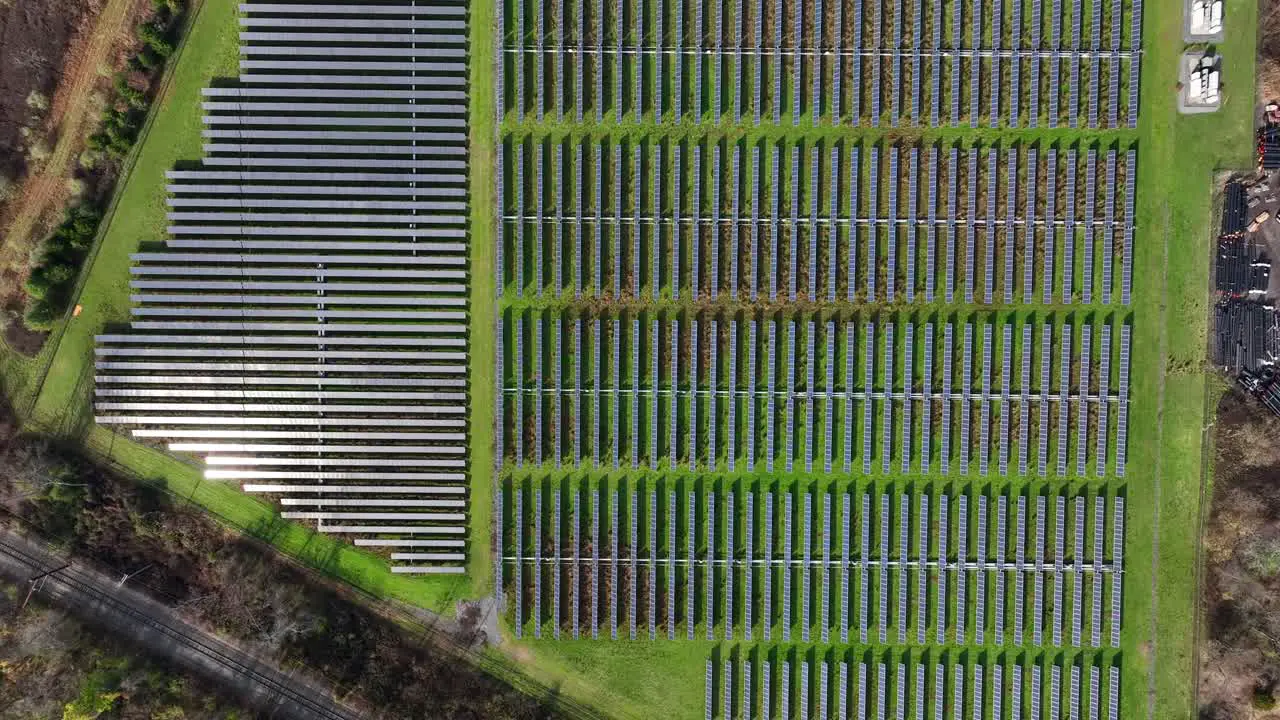 Solar panel farm Top down aerial view