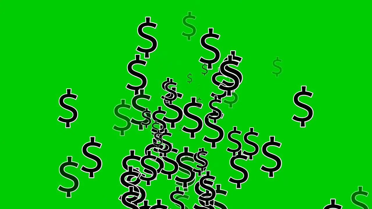 Dollar sign symbol animation cartoon on green screen background for business concept