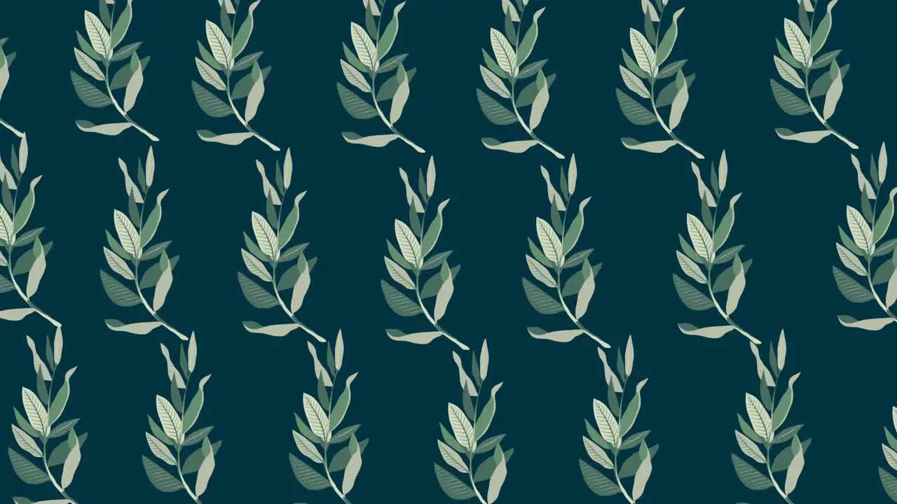 Animation of multiple green leaves moving over dark green background