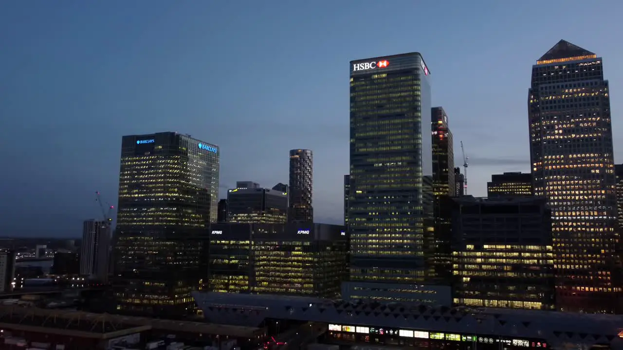 Drone shot bank skyscrapers in London