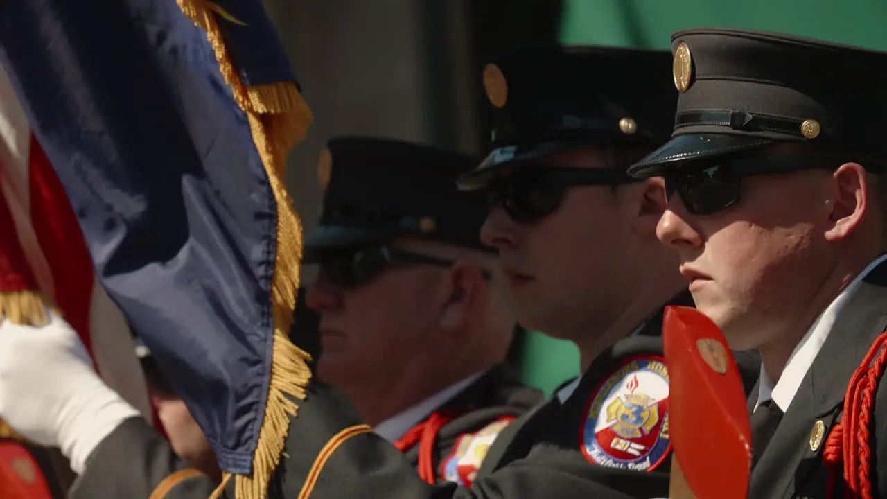 Color Guard marching during small town parade Slow Motion