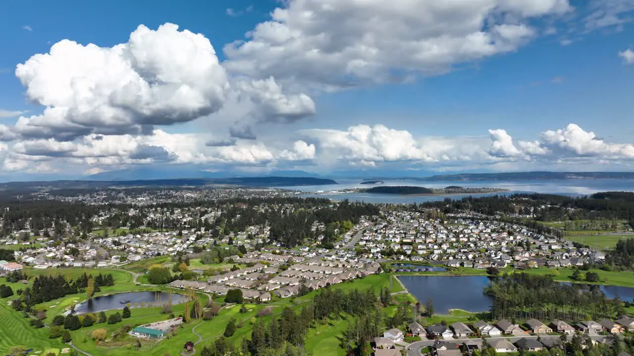 Wide panning aerial of Oak Harbor's many suburban home communities