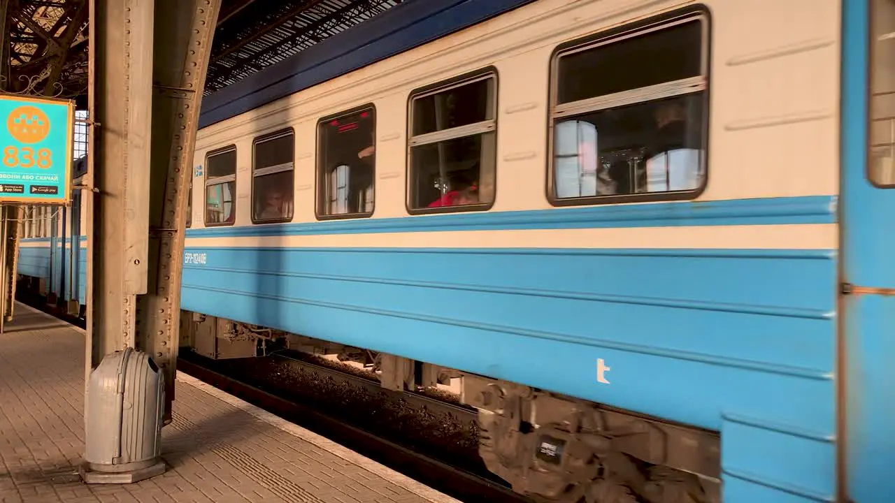 A train full of refugees escaping the war with Russia leaves the Lviv Ukraine train station