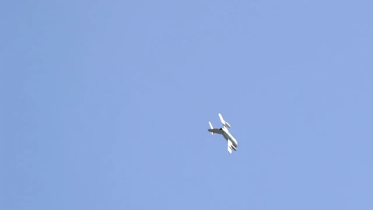 Polish version of the MiG-15 fighter plane flying near by on the aerobaltic airshow 2021 in Gdynia Poland