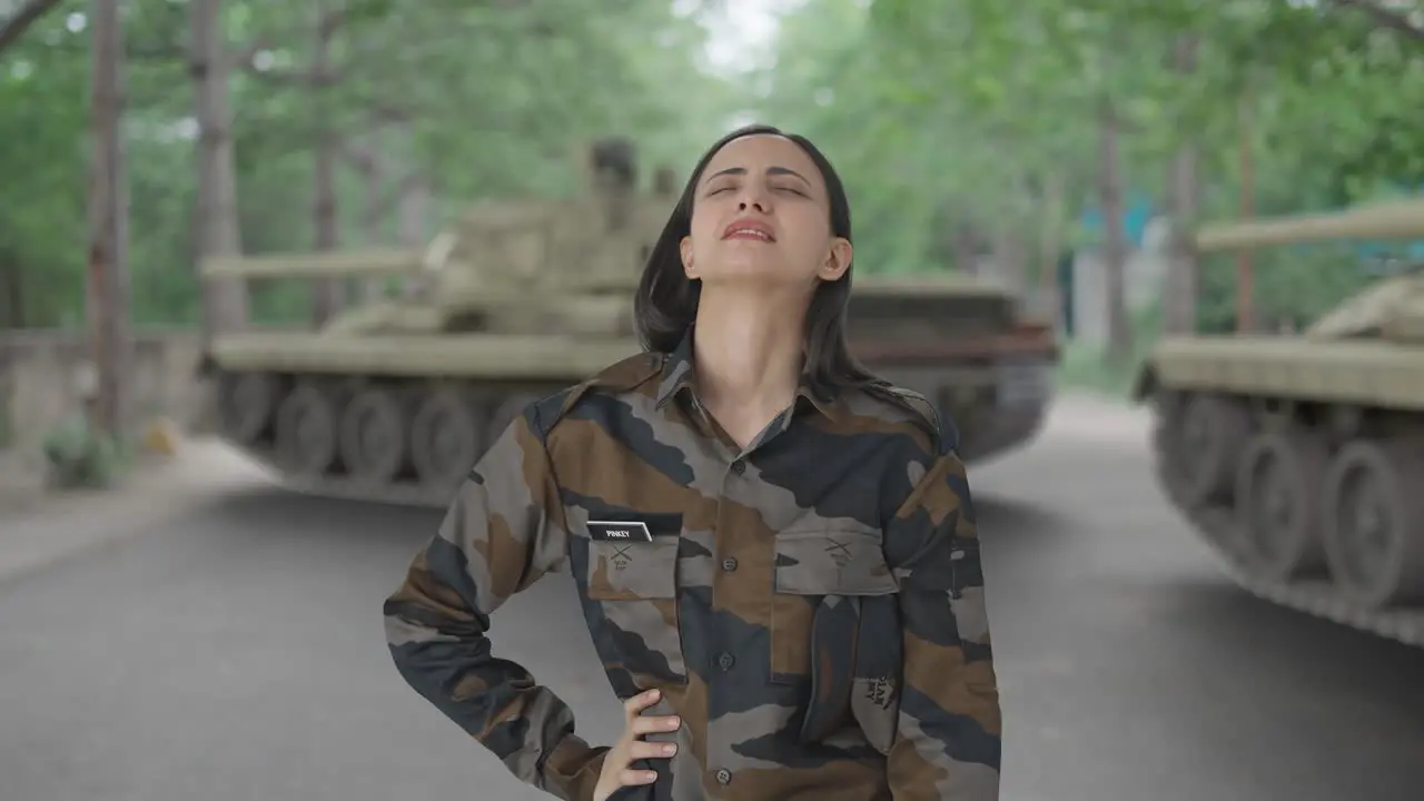 Stressed and tensed Indian woman army officer