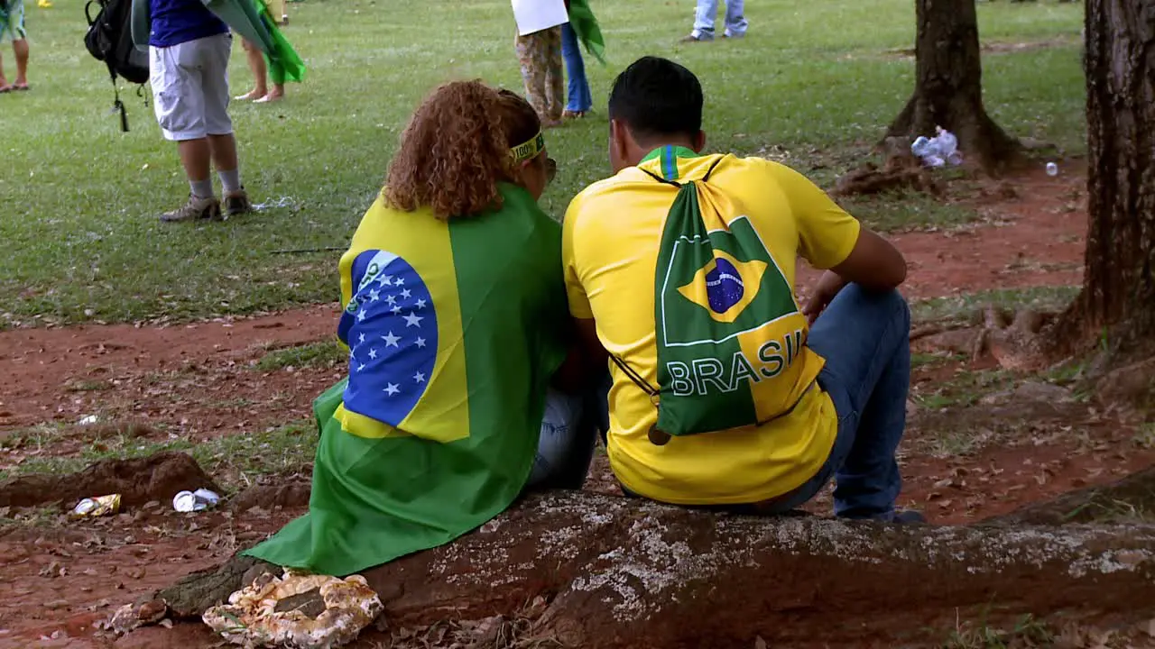 Supporters of Brazilian President Jair Bolsonaro gather in a park for a demonstration