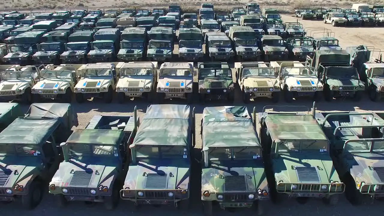 Aerial over a military vehicle storage depot 1