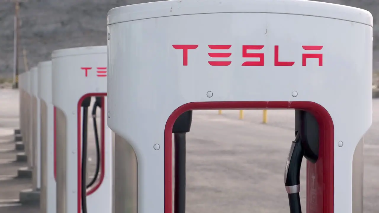 Close-Up Tesla Supercharger Station In California