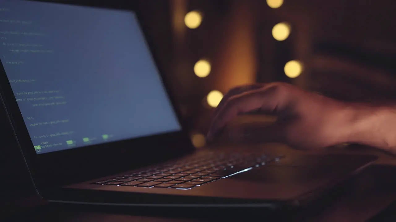 Time lapse close up hands developing software app using digital laptop computer typing and coding code on laptop screen