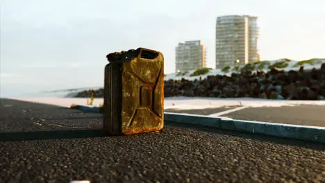 old metal fuel canister on beach parking