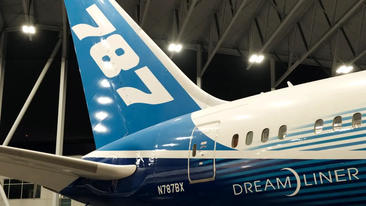 A close up shot of the the tail wing of a huge commercial airline plane at the flight museum near SeaTac Washington