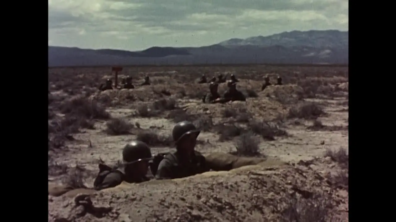 1953 American Soldiers Emerge From Trenches After Nuclear Explosion at Nevada Test