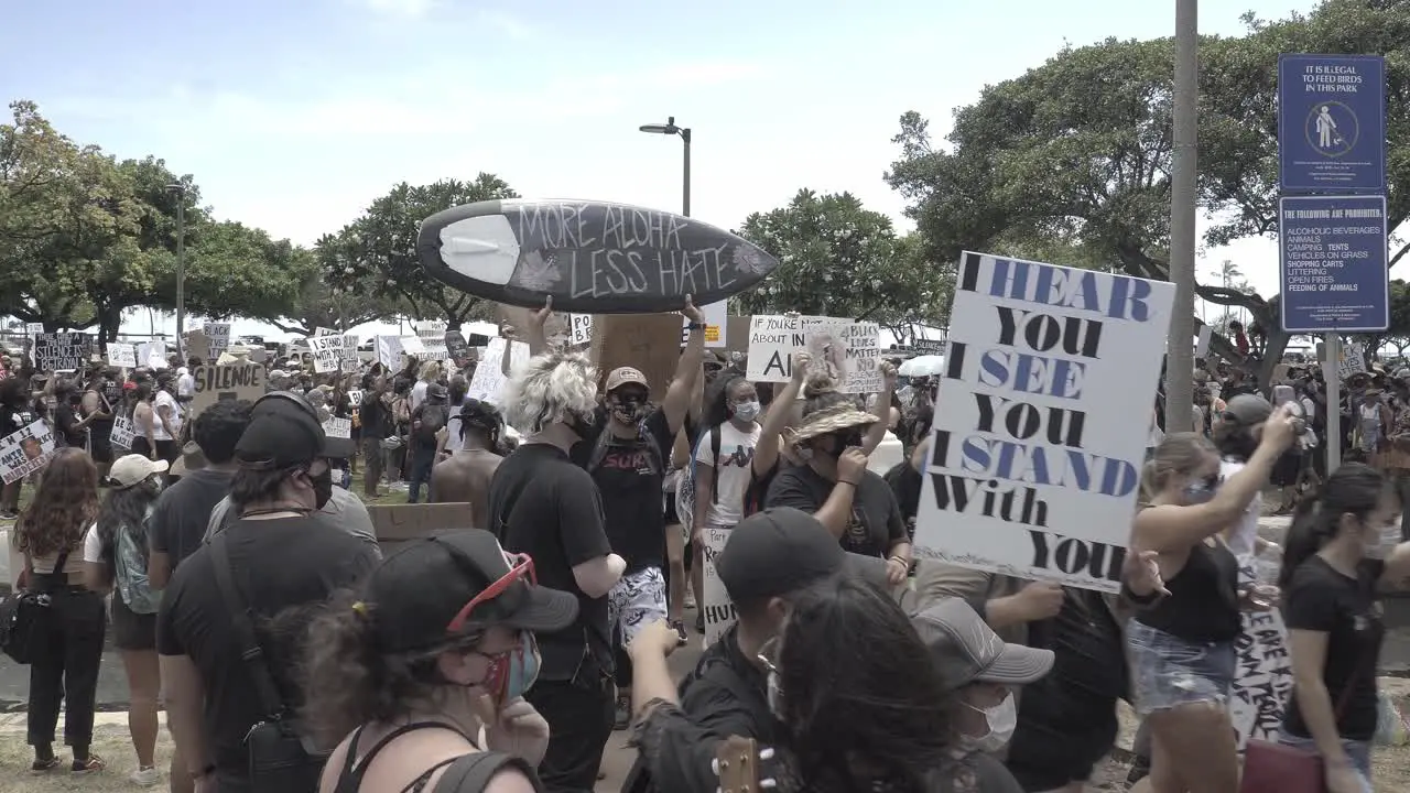 Black lives matter protesters marching in Hawaii