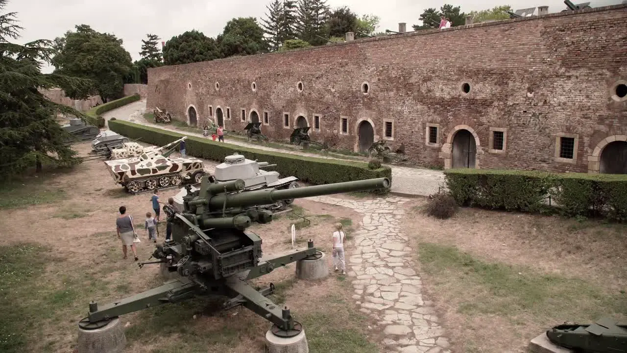 Tourists viewing the artillery in Belgrade Serbia