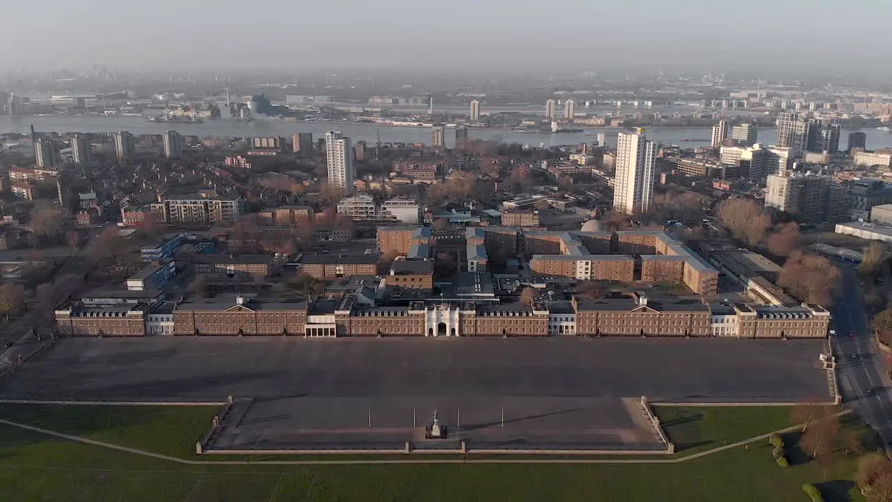 Aerial Crane Descending over Royal Artillery Barracks in Woolwich London