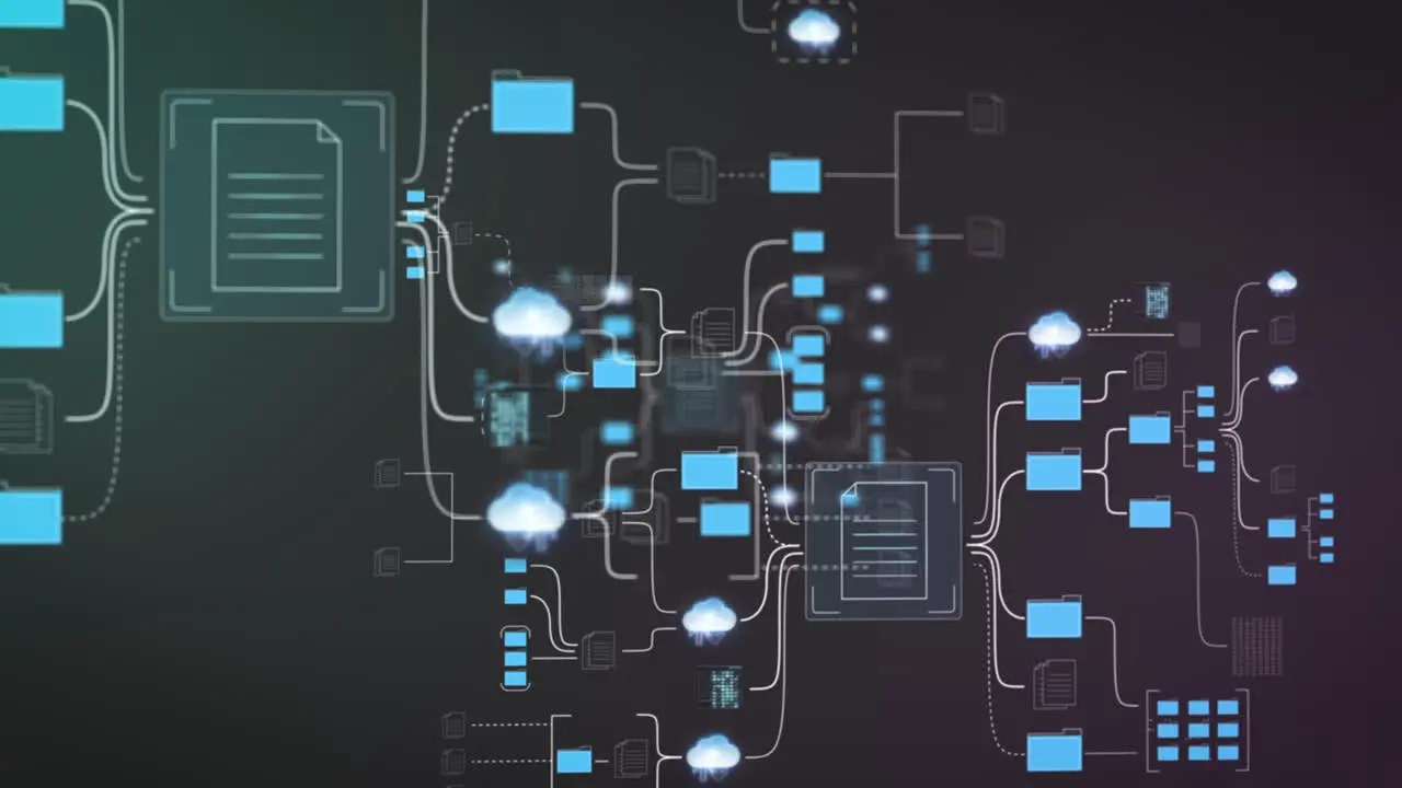 Flight through technical file system network on black