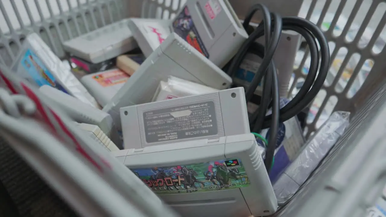 A Basket of Retro Video Game Cartridges