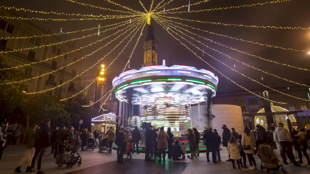 Time lapse of carousel in zaragoza spain at night