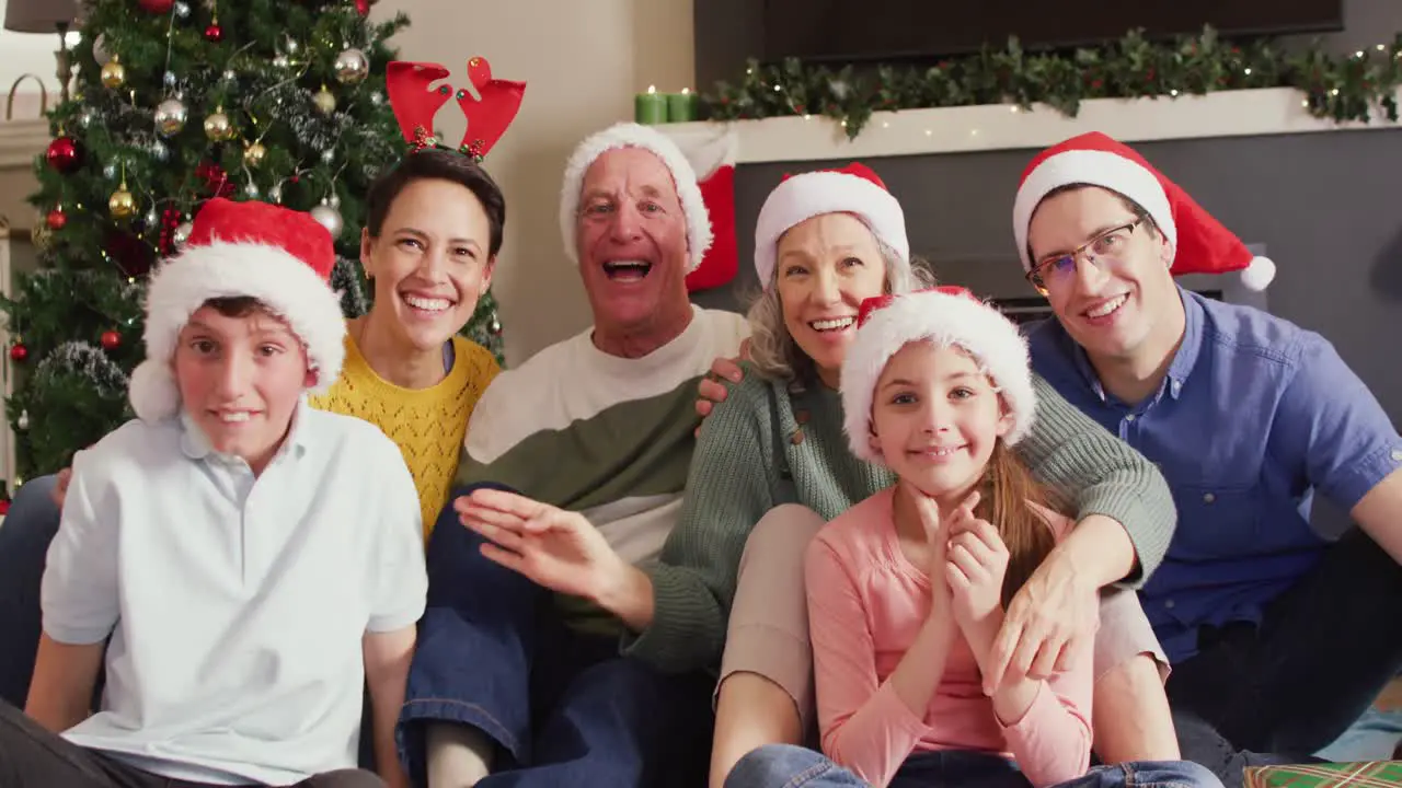 Portrait of happy caucasian with santa hats