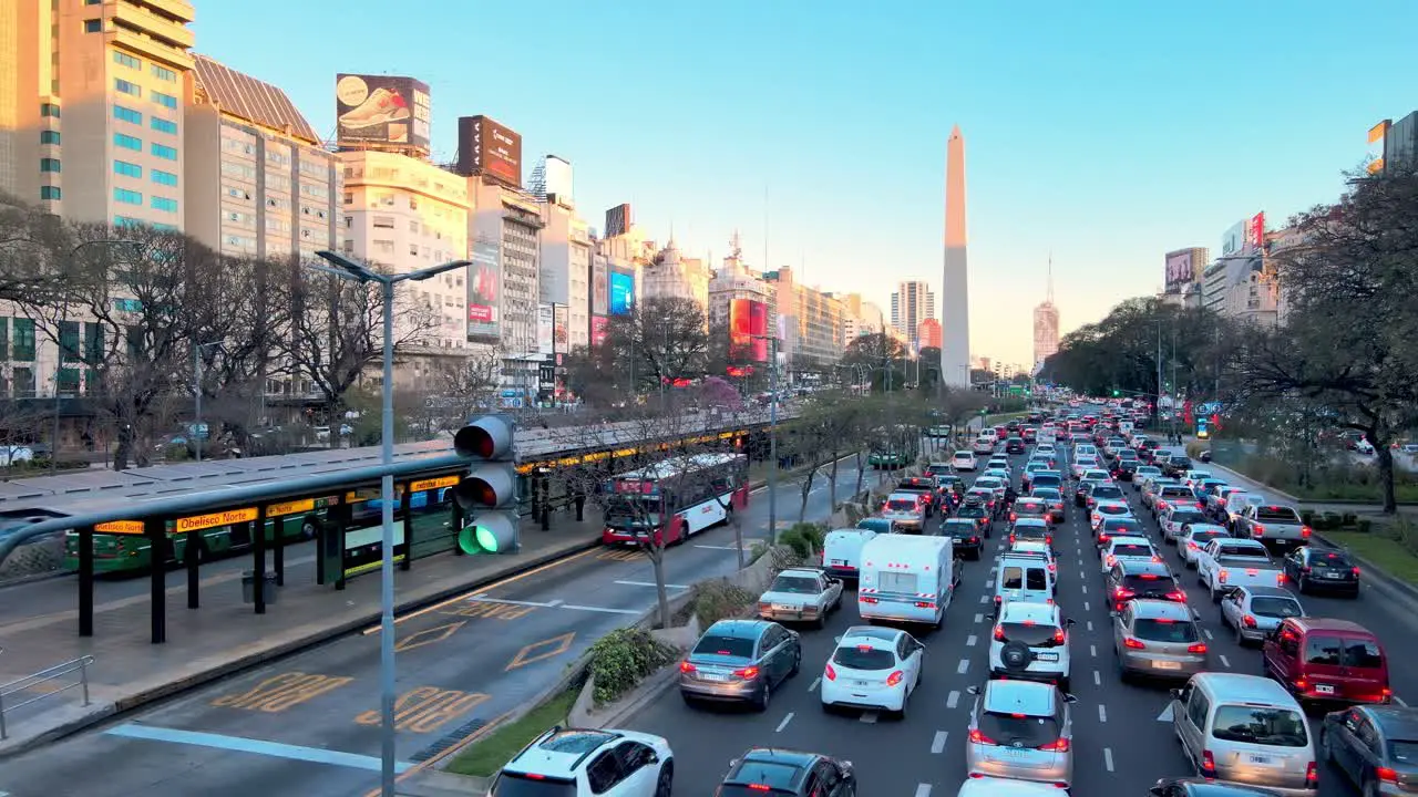 Busy rush hour traffic along July 9 Avenue Buenos Aires