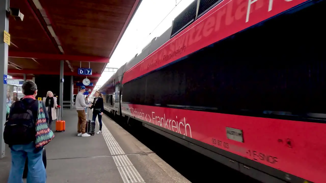 TGV Lyria Train Arriving At Genève-Cornavin Railway Station Platform