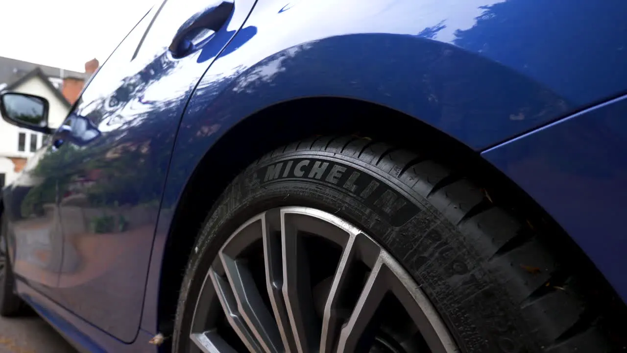 Close Up Shiny New Michelin Tires On Brand New BMW Car