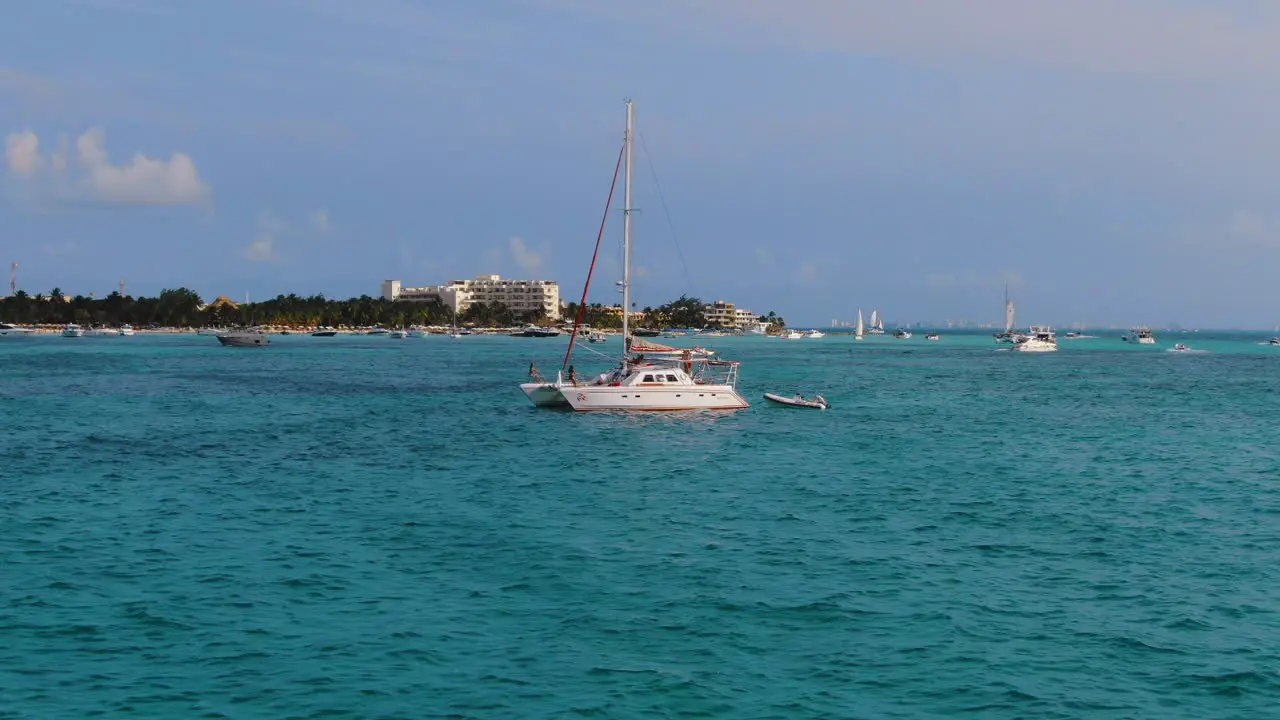 Red Catamaran Isla Mujeres Drone Zoom