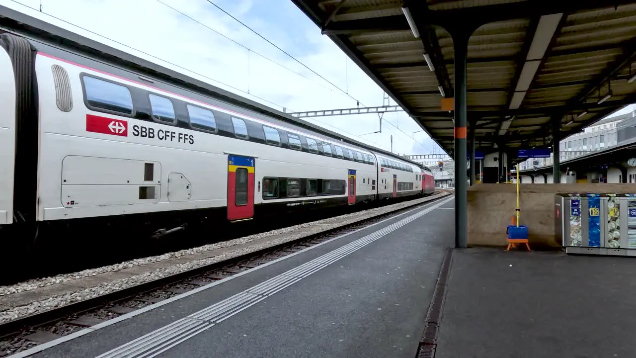 SBB Bombardier Double-deck Coach Waiting At Platform At Genève-Cornavin Railway