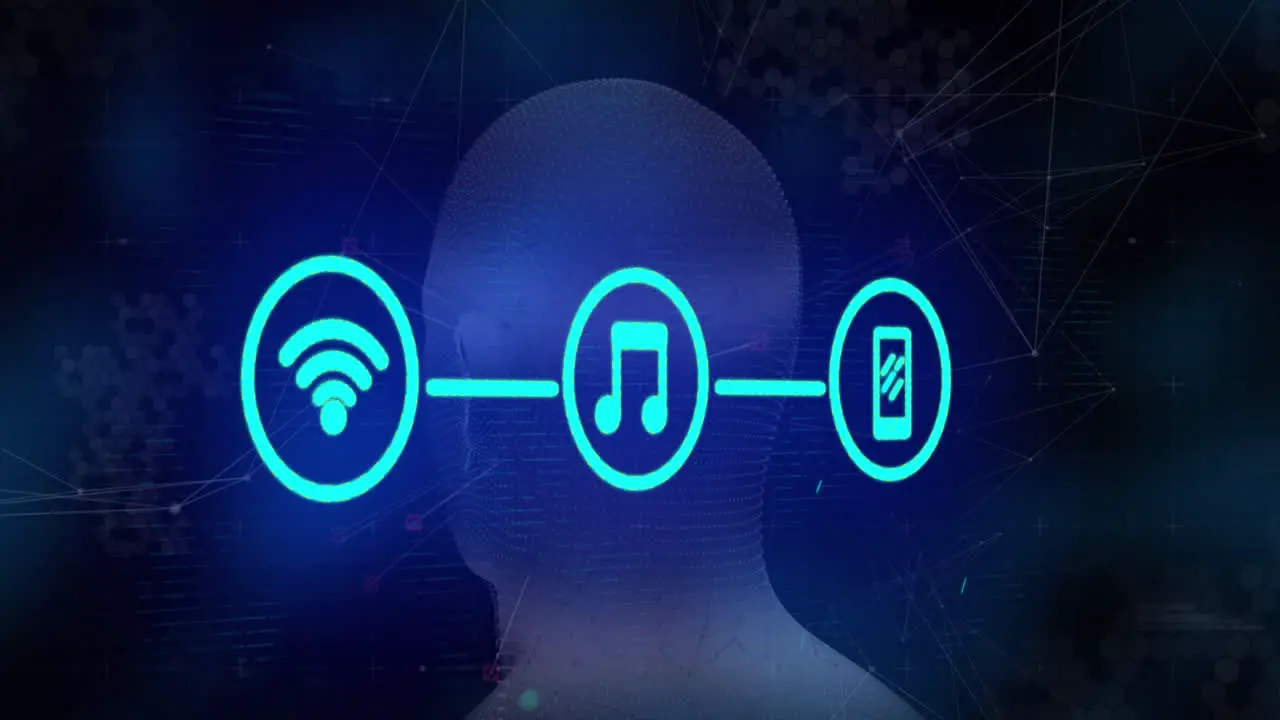 Animation of human head and data processing with icons