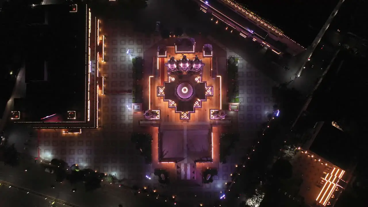 Rajkot aerial drone view close up seen many big temples shining with lighting