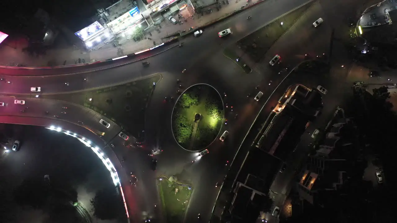 Rajkot aerial drone view Many vehicles are going through the circle to the bridge