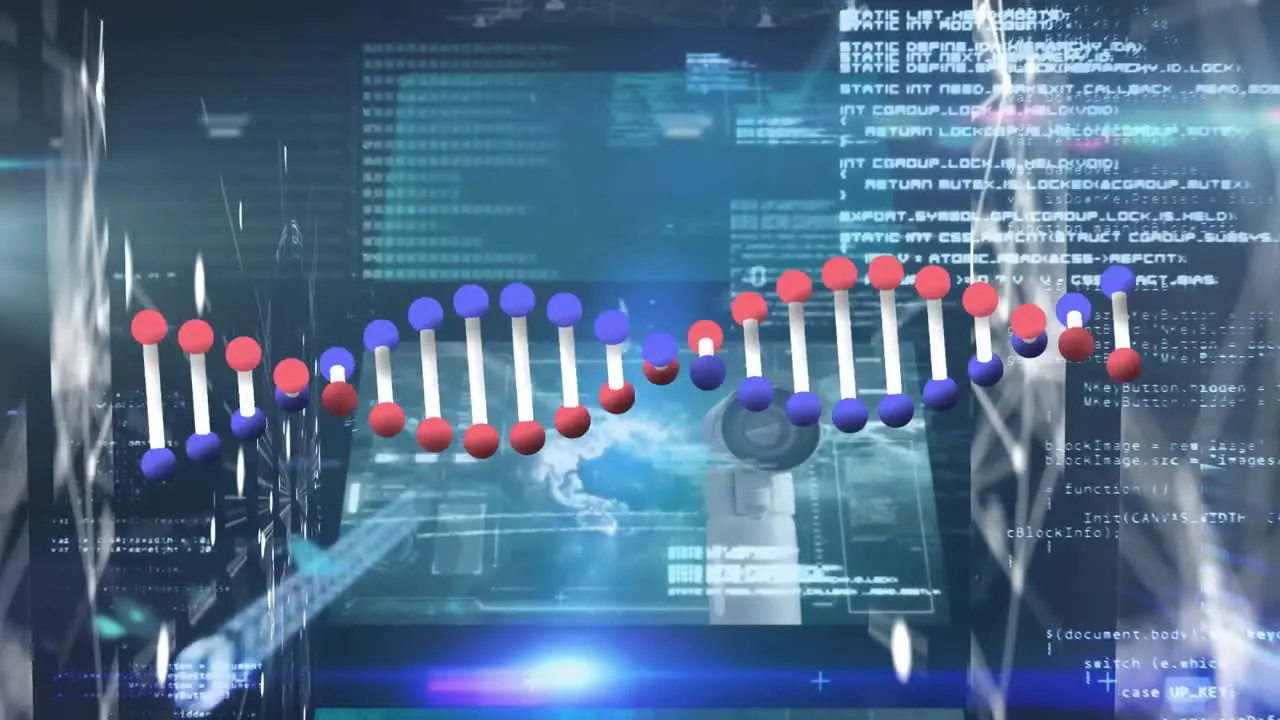 Animation of dna strand network of connections and data processing