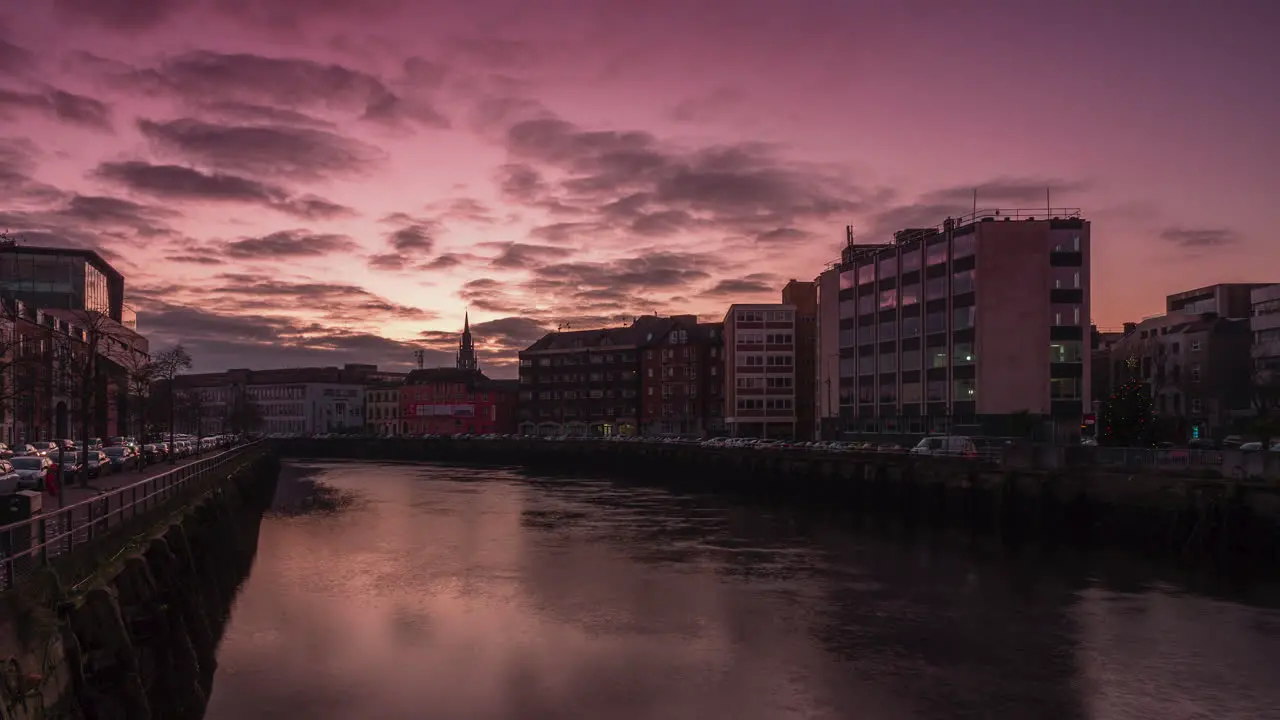 Static river lee sunset timelapse from cork city center in Ireland